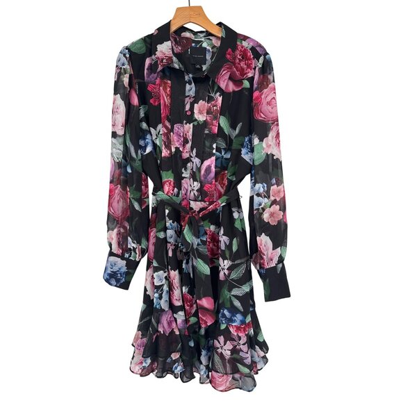 Alex Marie Romantic Black Floral Chiffon  Dress  Ruffled Hem size 12 womens - Picture 1 of 4